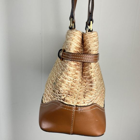 Etienne Aigner Handbag Purse Shoulder Bag Straw Jute Faux Leather 14 x 8 - Flaw - Picture 5 of 10